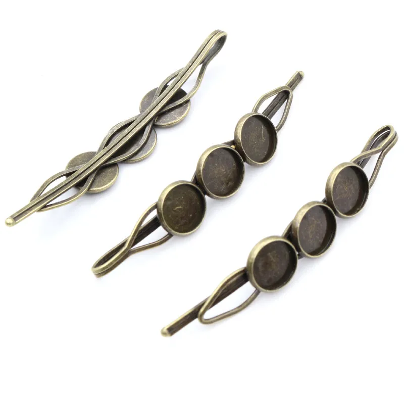 10mm 10pcs High Quality Three Cameo Bronze Plated Copper Material Hairpin Hair Clips Base Setting Cabochon | Украшения и