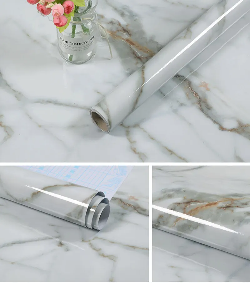 обои Белая мраморная настенная бумага 5 м/10 м кухонная контактная столешница