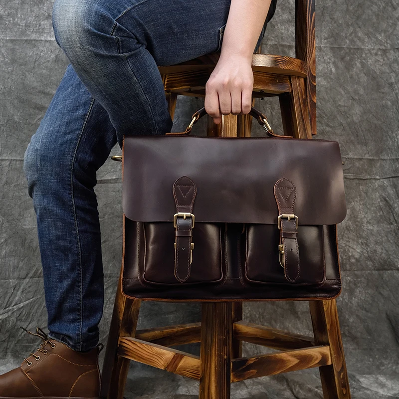 Мужская деловая сумка MAHEU черный деловой портфель из натуральной кожи для