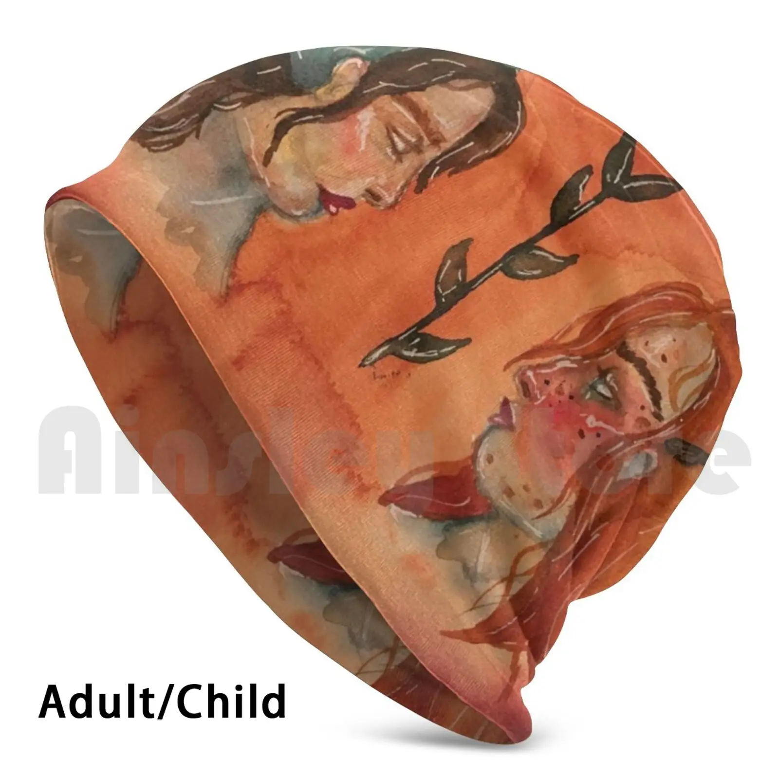 

Sun And Moon Sisters Hat 1581 Hat Watercolour Magic Sun Moon Mystical Hippie Nature Orange