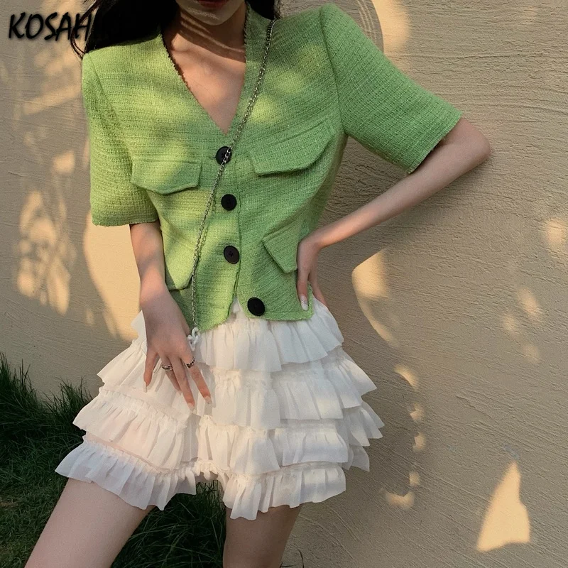 

Милая элегантная белая плиссированная мини-юбка с оборками в Корейском стиле, лето 2021 г.