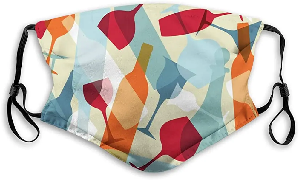 

Удобная маска с принтом, Пылезащитная маска для взрослых с 2 фильтрами в современном дизайне со стеклянными бутылками и цветными силуэтами ...