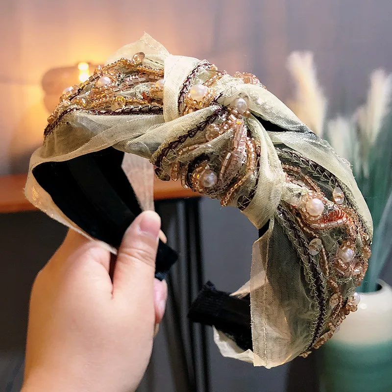 

Japan and Korean Version Retro Hair Accessories Ethnic Fashion Hand Embroidery Knot Headband Hairpin Ribbon Bow Headband Lady