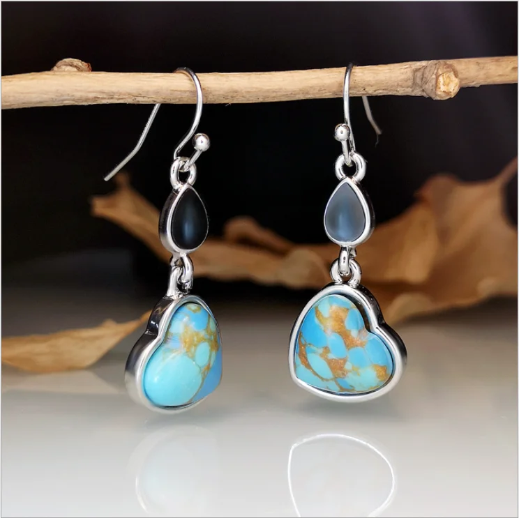 

Vintage Heart Natural Earrings Antique Silver Color Pendant for Women Wedding Engagement Party Jewelry