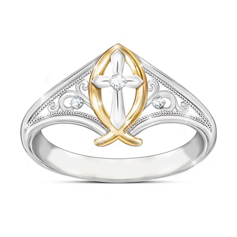 Лучшие продажи креативный крест двухцветное кольцо Европейская и американская