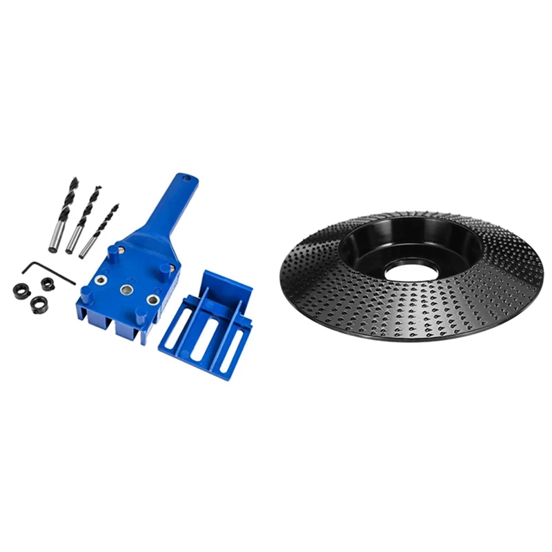 

8Pcs Woodworking Dowel Jig Pocket Hole Jig Wood Drilling & 1X 110Mm Wood Grinding Wheel Angle Grinder Disc