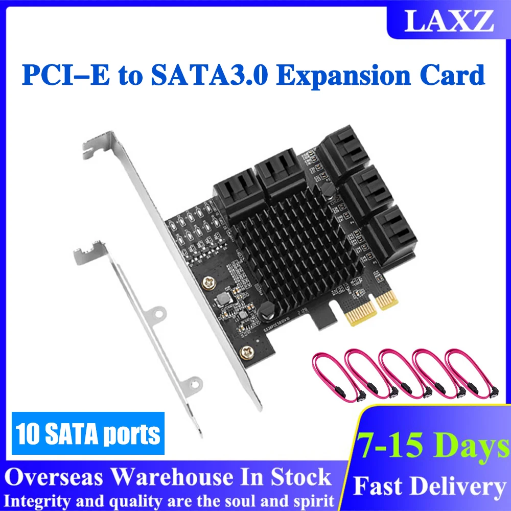 

10-портовый адаптер PCIE-SATA PCI-E X1 на SATA 3,0, расширенная карта 6 Гбит/с, скорость PCI-E X4 X8 X16 PCIE, адаптер с 5 шт. кабелей SATA