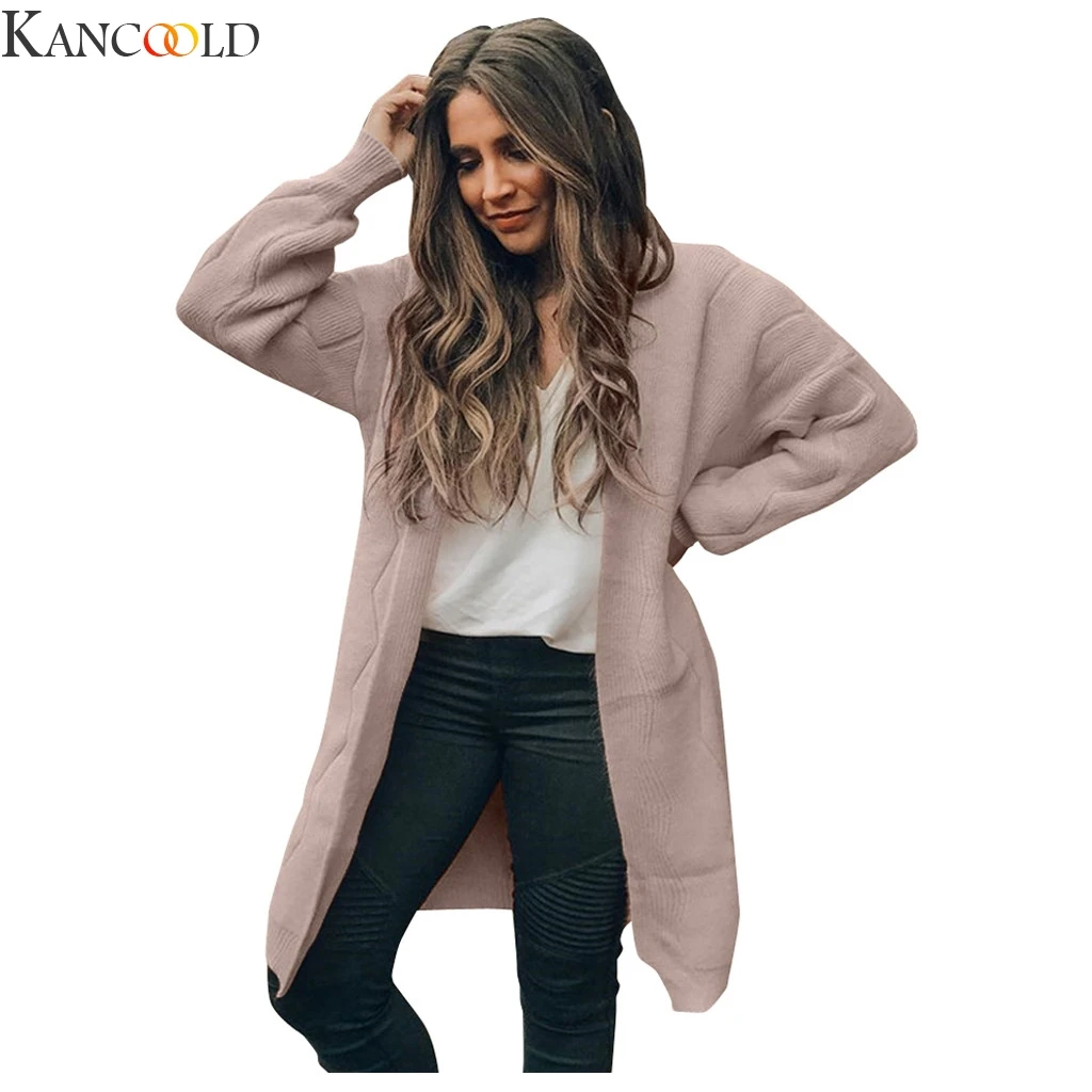 Новинка Модный женский вязаный однотонный кардиган KANCOOLD с открытой передней