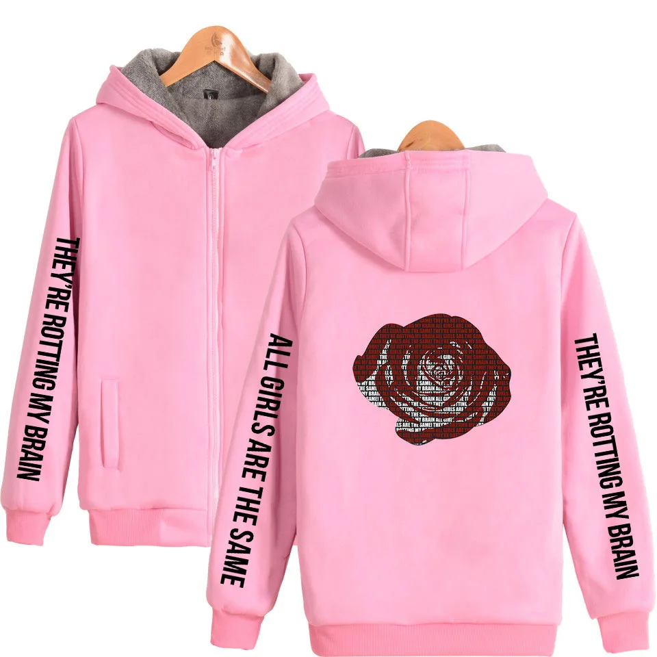 

Trendy Juice Wrld print thick hooded zipper hoodies for winter warm men and women