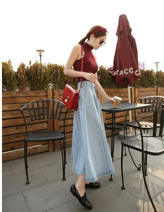 

High Waist Jeans A Line Women Skirt Work Elegant Casual Ladies Long Jupe Lolita School Girl Denim Saia