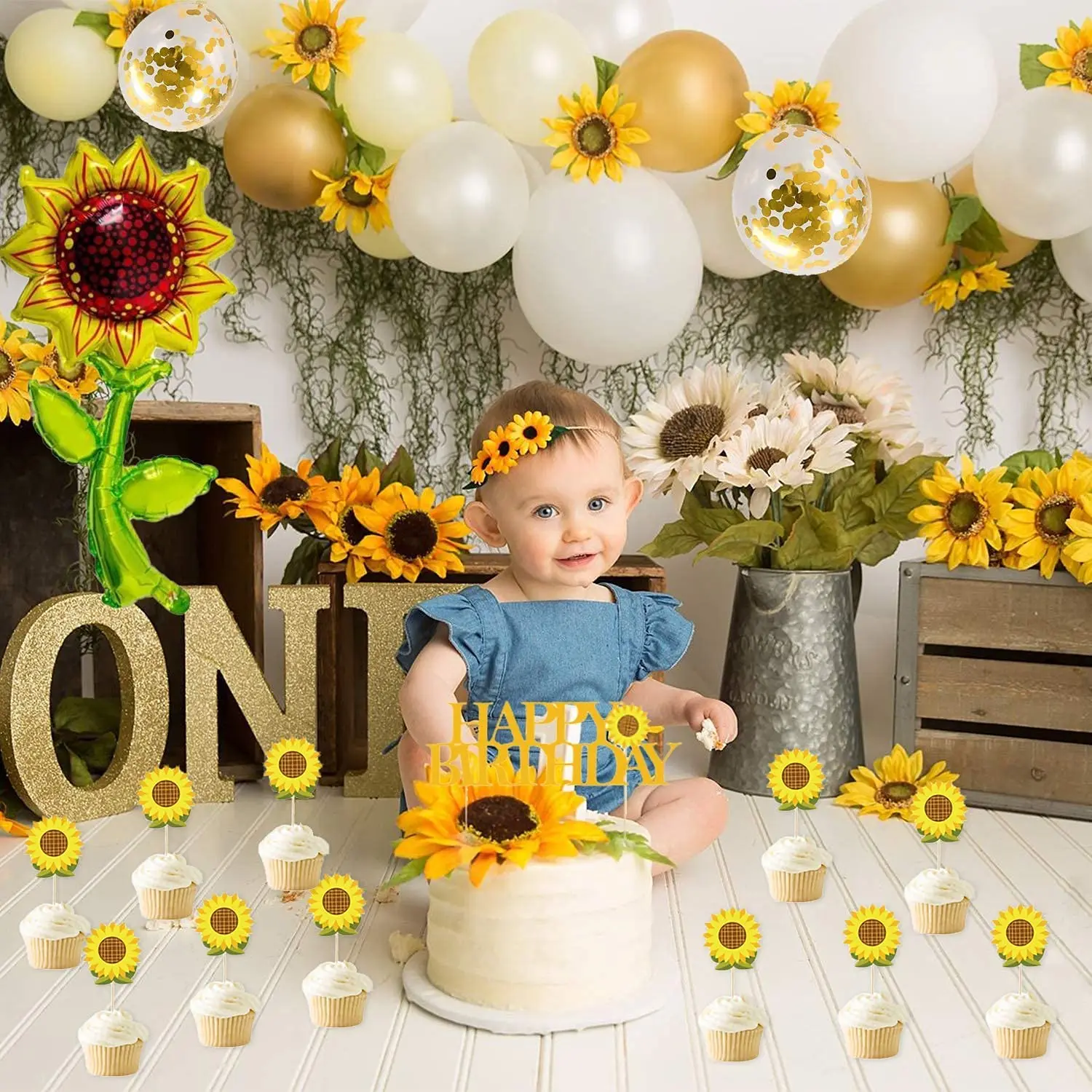 105 шт. подсолнухи День Рождения фотография баннер на день рождения Алюминиевая