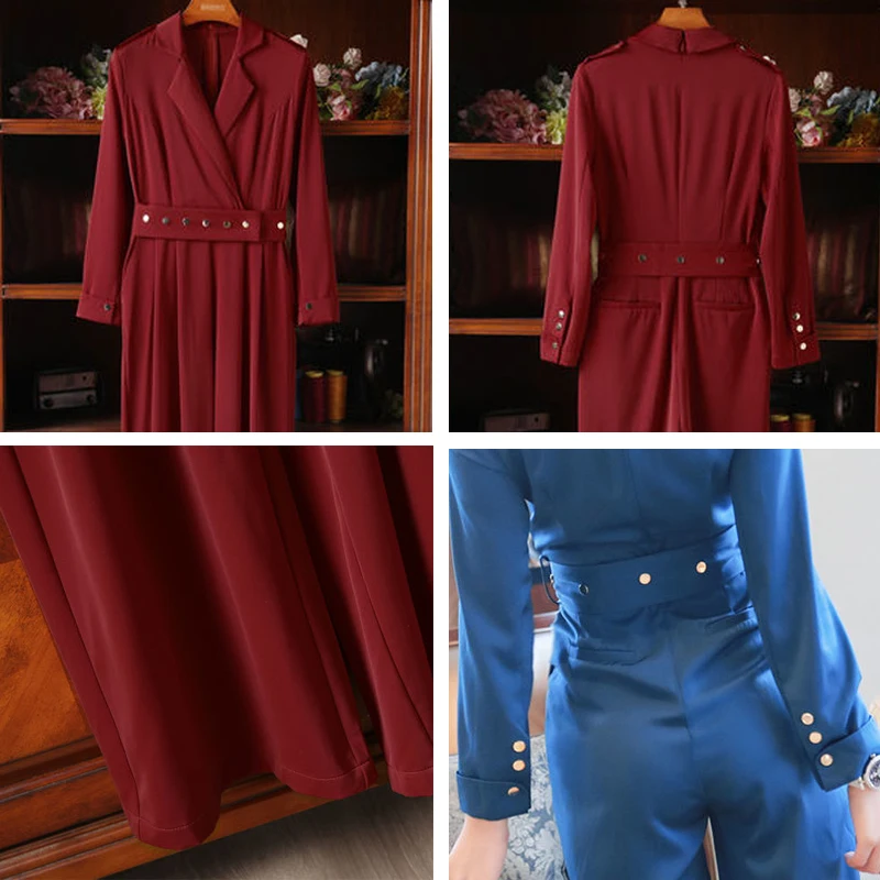 

Office lady Turn-Down Collar Wide Leg Rompers Elegant Fashion Womens Clothing Solid High Waist Suit Jumpsuit With Belt Female