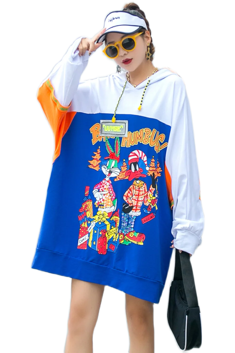 

Thailand Tide Brand Sequin Heavy Industry Autumn Long Sweater Women's Age-reducing Cartoon Bugs Bunny Hooded Long Sleeve Top