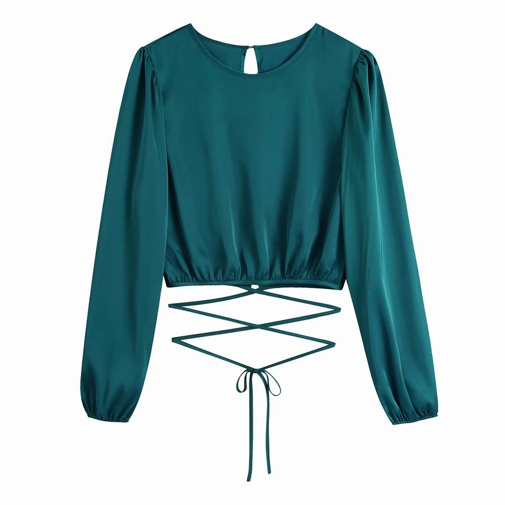 

Women Satin Blouse Spring 2022 New Fashion Long Sleeve O-Neck Pullover Shirt Female Casual Top Clothing