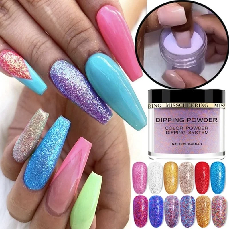 12 цветов дизайн ногтей Блеск Акриловая Пудра погружающаяся пудра Пыль для