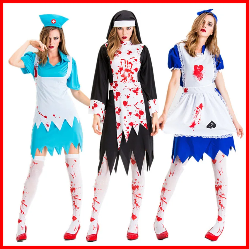 Halloween Women Scary Bloody Horror Cosplay Costume Dress Set Role-playing Zombie Ghost Sexy Fancy Clothing Outfit Adult | Тематическая