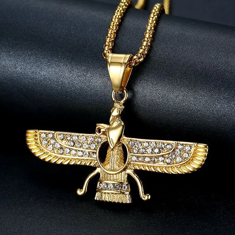 

European And American Hip Hop Hiphop Jewelry Diamond Studded Titanium Steel Gold Plated Persian Worship Pendant Men's Necklace