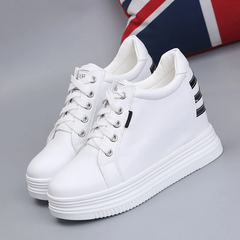 

2020 Hidden Heels White Platform Wedges Sneakers Women Shoes High Top PU Leather Tenis Feminino Casual Basket Femme 10CM Heels