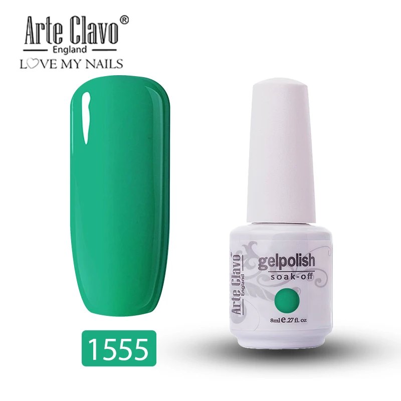 1555 Arte Clavo, 8 мл, зеленый цвет, Гель-лак для ногтей, лак для ногтей, блестящий гель, лак для ногтей, полуперманентный, УФ-Гель-лак, впитывающий - Цвет: 1555