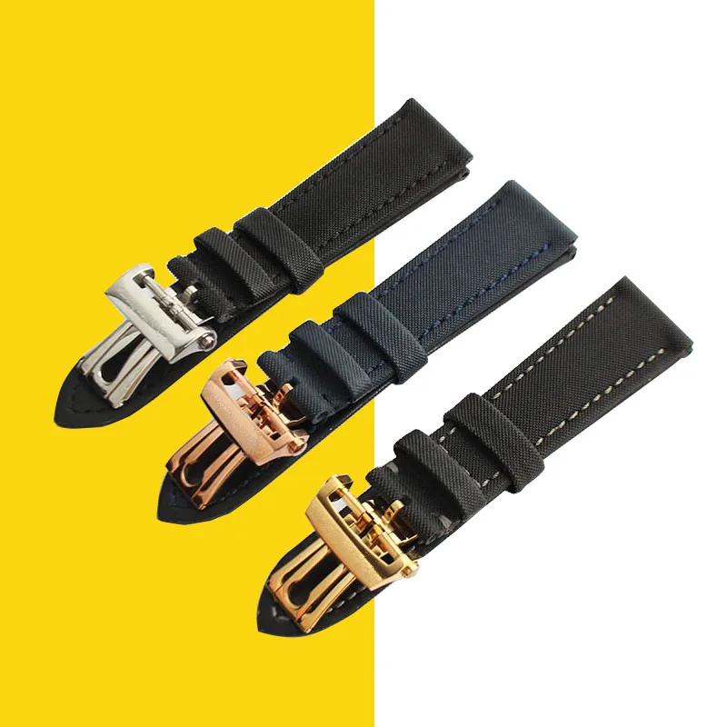 Ремешок из телячьей кожи с черной нейлоновой поверхностью 23 мм для белой боли