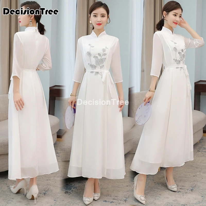 

2021 chinese dress women cheongsam chinese traditional lace flower print dresses mandarin collar qipao vestidos