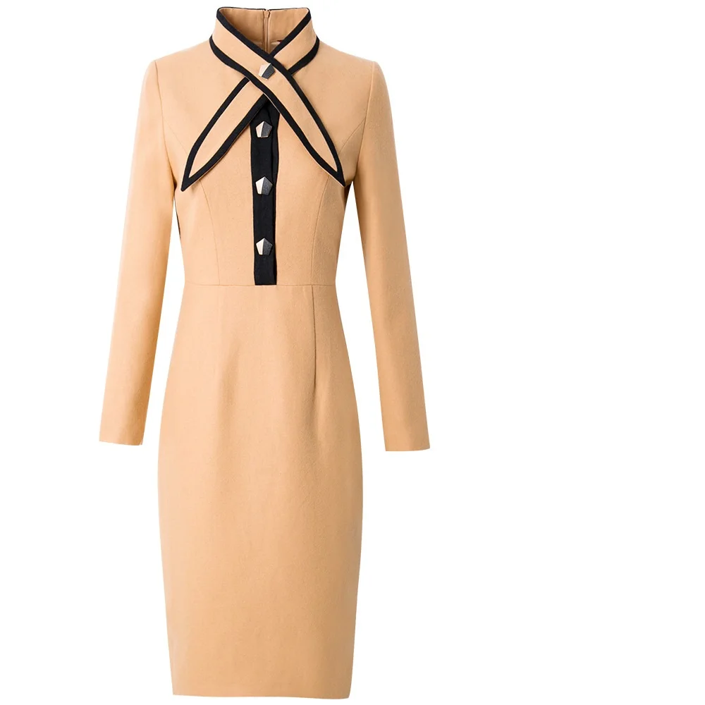 Женское шерстяное платье с длинным рукавом модельное однотонное винтажное