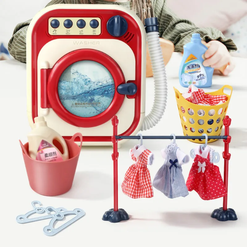 

Children's Mini Washing Machine Toy Set Drum Electric Rotatable and Water Can Wash Clothes Simulation Play House Toys