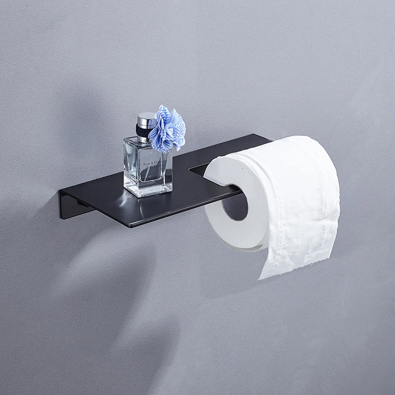 Black White Silver Toilet Tissue Roll Paper Holder Bathroom Shelve Storage Towel Rack Wall Mounted Kitchen Basket Accessories |