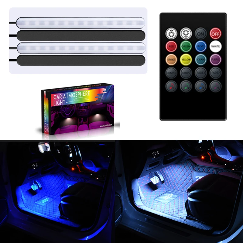 

Car Interior Decorative Atmosphere RGB LED Music Voice Sound Control Auto RGB Strip Remote Control 12V Ambient Door Floor Light