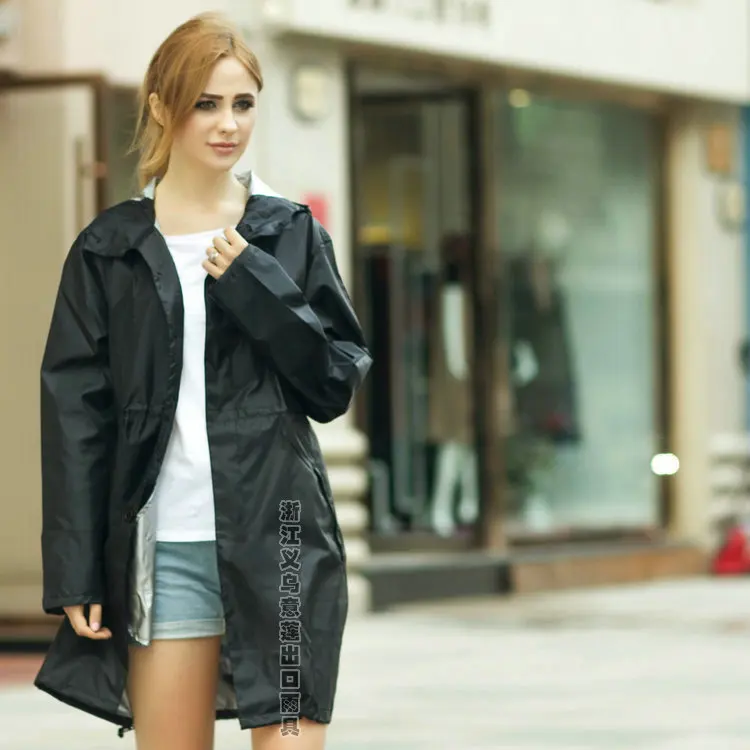 Длинный дождевик для женщин темно синий/черный куртки водонепроницаемое пончо