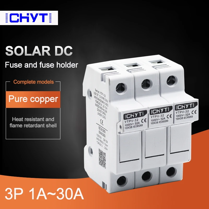 

3P Parallel DC Fuse Holder 10*38mm High Voltage Solar PV 1000V ICHYTI YTPV-32
