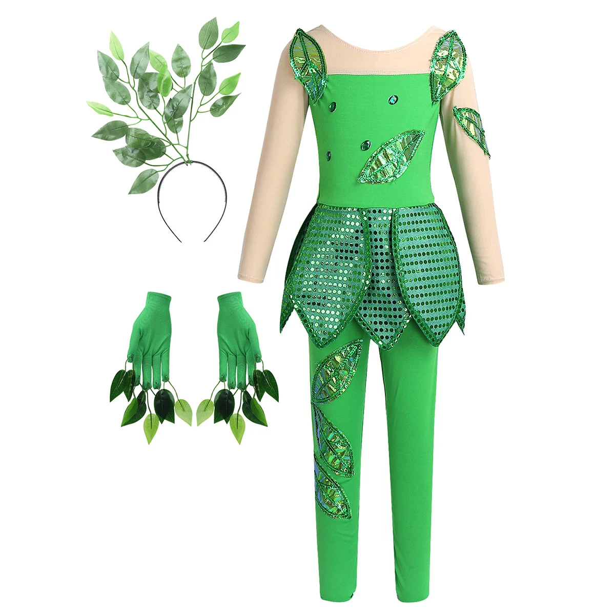 

Kids Girls Tulle Long Sleeve Rhinestones Ballet Dress Gymnastics Leotard Jumpsuit Hair Hoop Gloves Set Performance Dance Costume