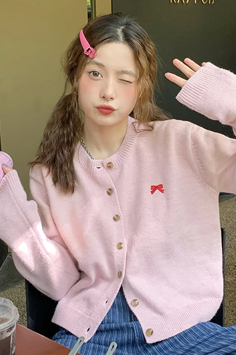 Unif Cardigan Pink Short Sweater Coat Women's Spring 2021 New Design Feeling Loose Knit Jum |