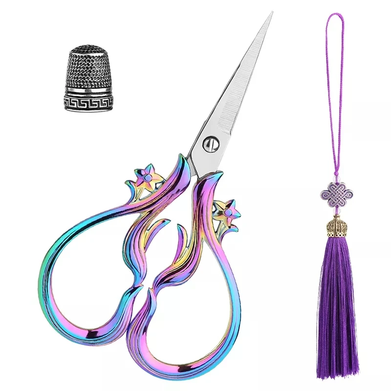 

SHWAKK Stainless Steel Vintage Scissors Sewing embroidery scissors Fabric Cutter with Tassel Thimble for Embroidery Needlework