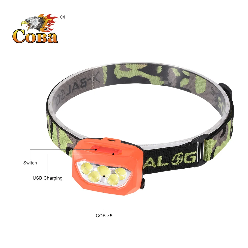 Лампа Налобная Светодиодная лампа 5 * cob водонепроницаемая со встроенным