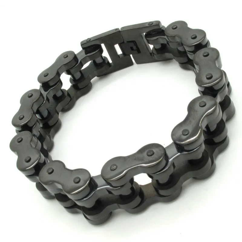 

18mm Width Men's Cool Black Motorcycle Chain Bracelet Bike Jewelry 316L Stainless Steel Free Shipping