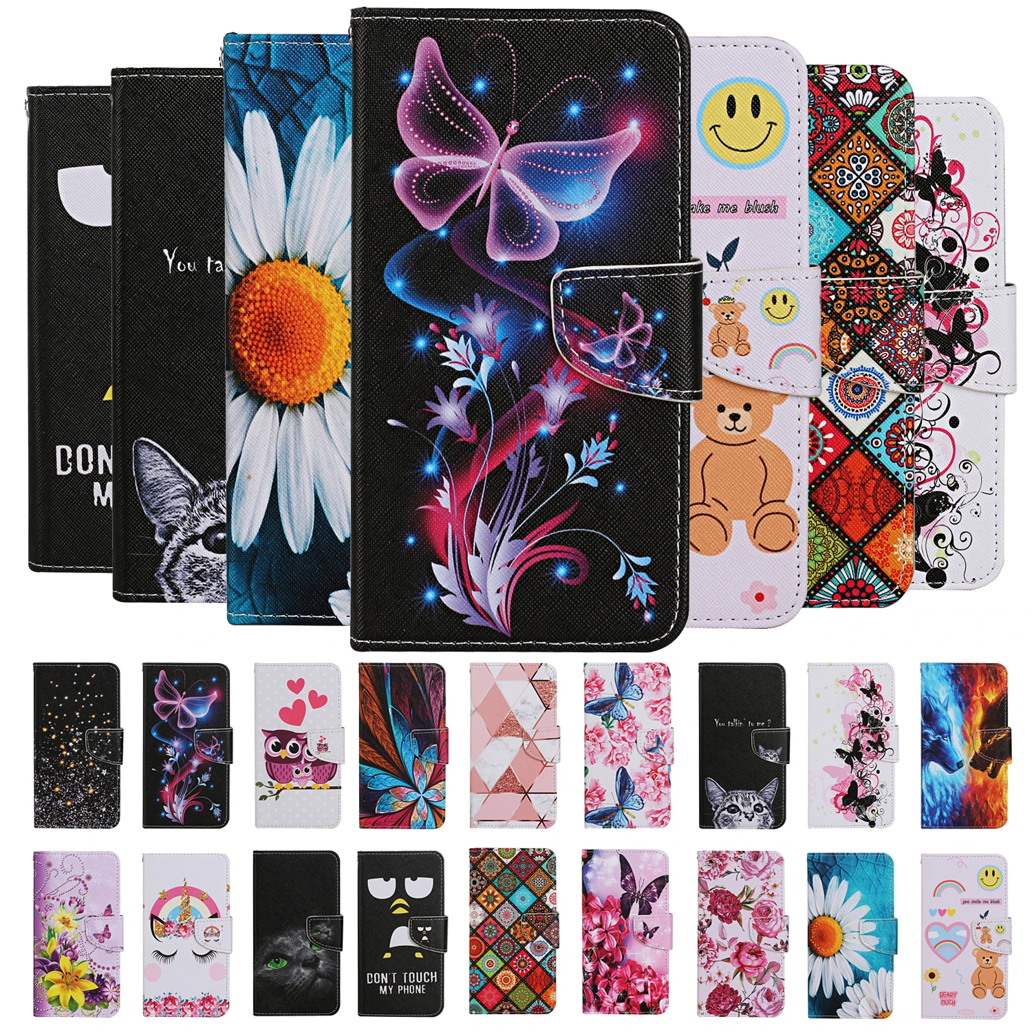 

Leather Phone Case For Samsung Galaxy A12 A51 A71 A50 A30S A21S A20E A70 A31 A11 A10 A42 A52 A72 Book Style Painted Flip Cover