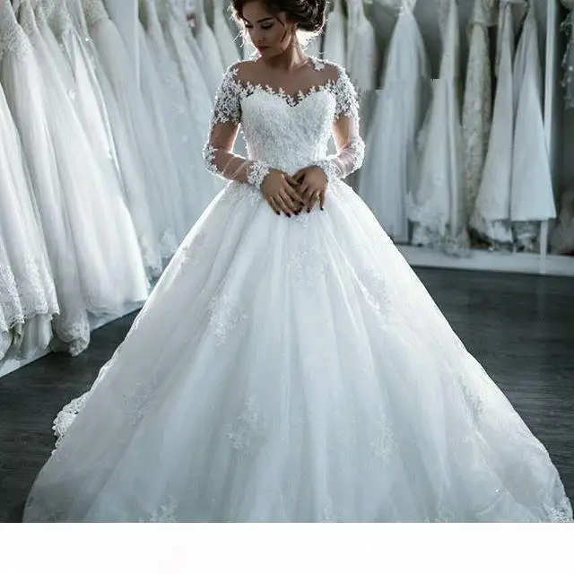 

Vestidos De Noiva 2022 Elegant A Line Long Sleeve Wedding Dress Tulle Appliques Beaded Princess Lace Wedding Gowns Robe De Marie