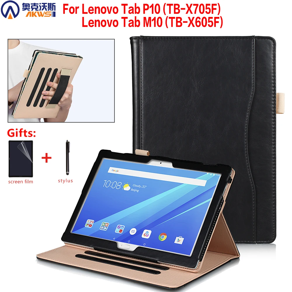 

Роскошный чехол для Lenovo Tab M10 Φ кожаный чехол-подставка для планшета P10 TB-X605F/X705L с ручным ремешком и держателем для ручки
