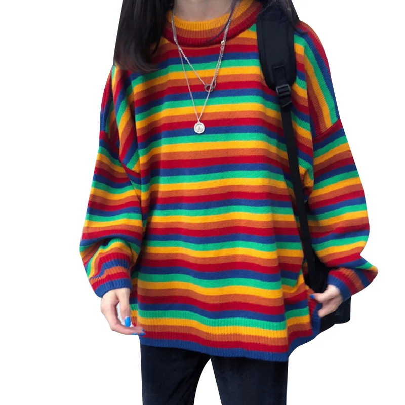 Neploe Pull Femme Радужный Полосатый пуловер с длинными рукавами свитер Harajuku корейский женский модный вязаный пуловеры Топ Джемперы 54352