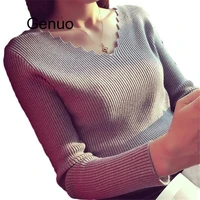 fashion autumn women v neck long sleeve knitted sweater female jumper pullover solid basic elasticity women clothing pull femme