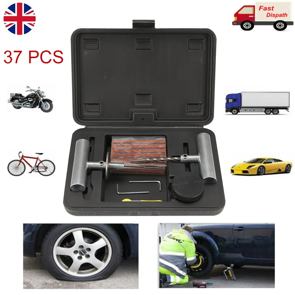 

37pcs/Set Car Tire Repair Kit Car Van Motorcycle Bike Emergency Heavy Duty Tubeless Tire Puncture Repair Kit Tire Repair Tools