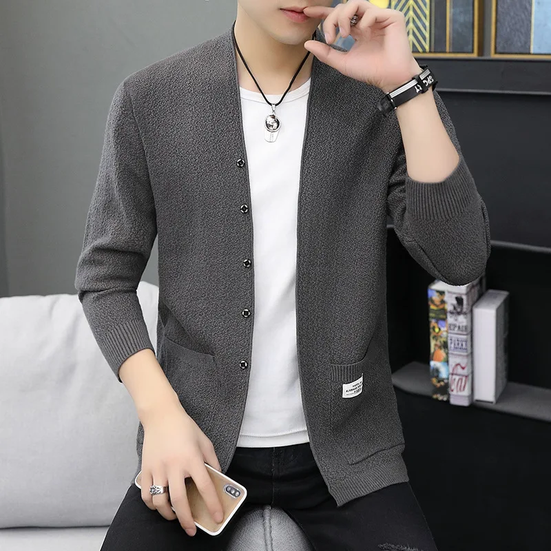 

2021 Spring New Thin Sweater Cardigan Youth Slim Solid Color Sweater