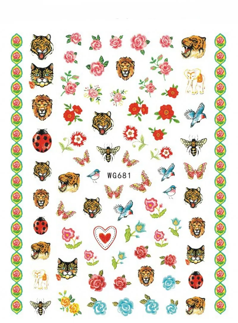 3D-Наклейки для дизайна ногтей с животными белый черный молочный корова