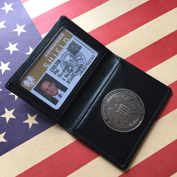 

Agents Of SHIELD S.H.I.E.L.D. ID Card Holder Leather Wallet For Men Coulson Ward May Simmons Fitz Skye Cosplay Props