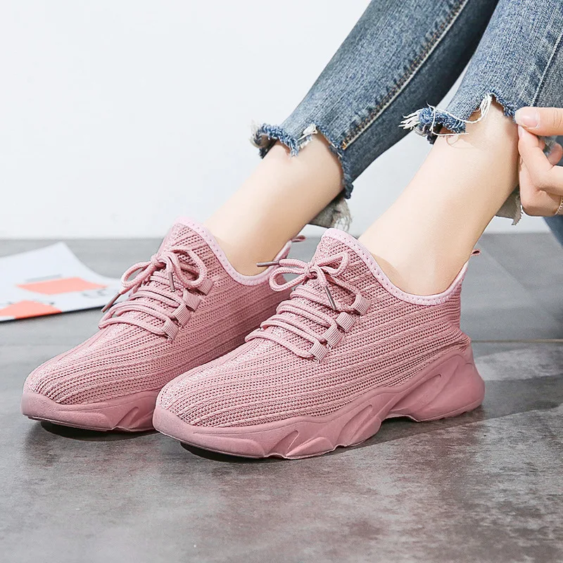 

Air Mesh Women Sneaker Sock Shoes Summer Breathable Cross Tie Platform Round Toe Casual Fashion Sport Lace Up 2020 Female Girl