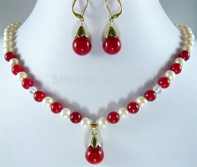 

Wholesale jewe Natural! 7-8mm White Akoya Cultured Pearl &new RoundJADE Necklace Earring