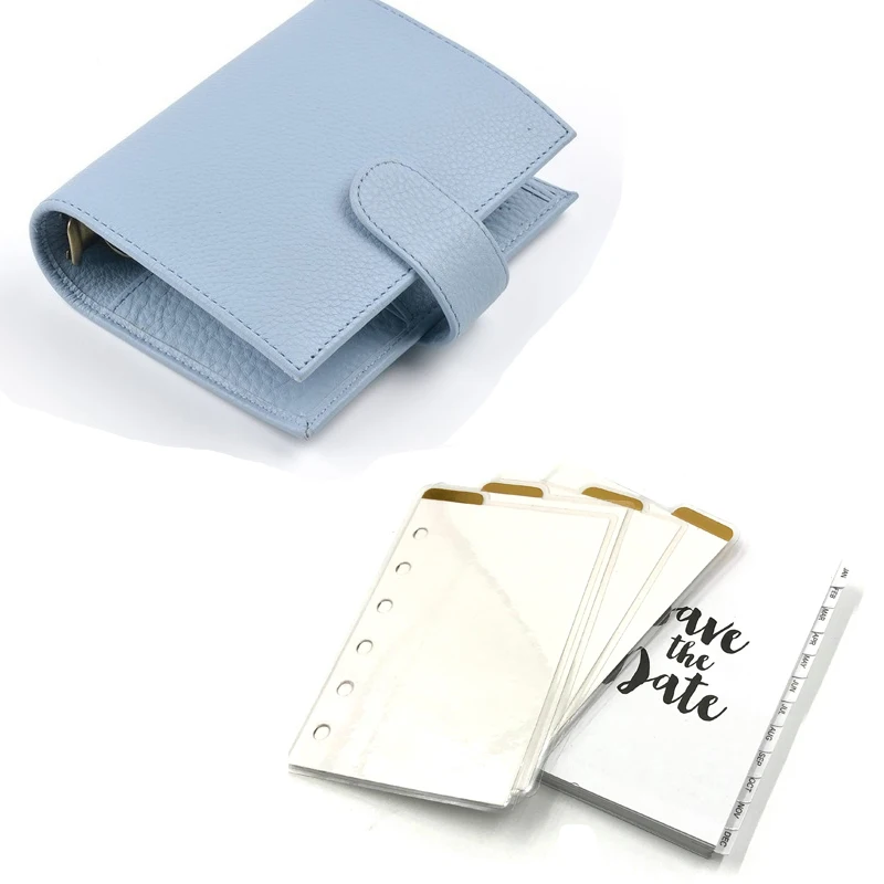 Blue basic set Fromthenon натуральная кожа блокнот A7 строгальный Органайзер латунный Биндер мини-ежедневник из воловьей кожи дневник большой карман - Цвет: Blue basic set