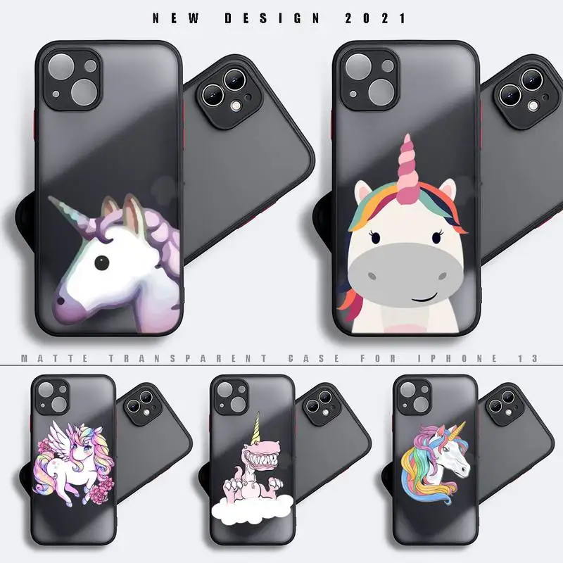 

Unicorn Sacred Magic Animal Phone Case Black Color Matte Transparent For iPhone 13 12 11 X XR XS Pro Max Mini 7 8 Plus Cover