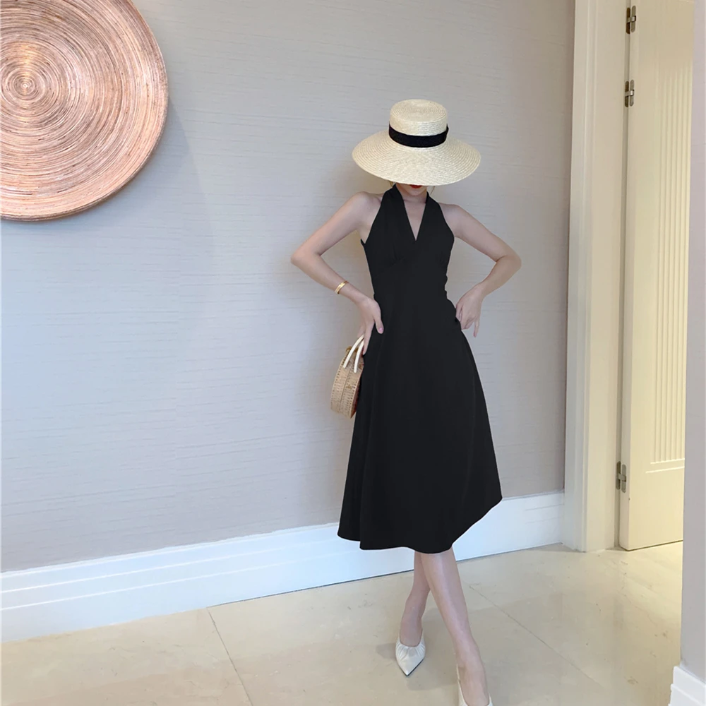 

2021 New Girls Fashion Design Long V Neck Slim Vestido Women's Casual Holiday Beach Dinner Vintage Chiffon Sleeveless Dress M253